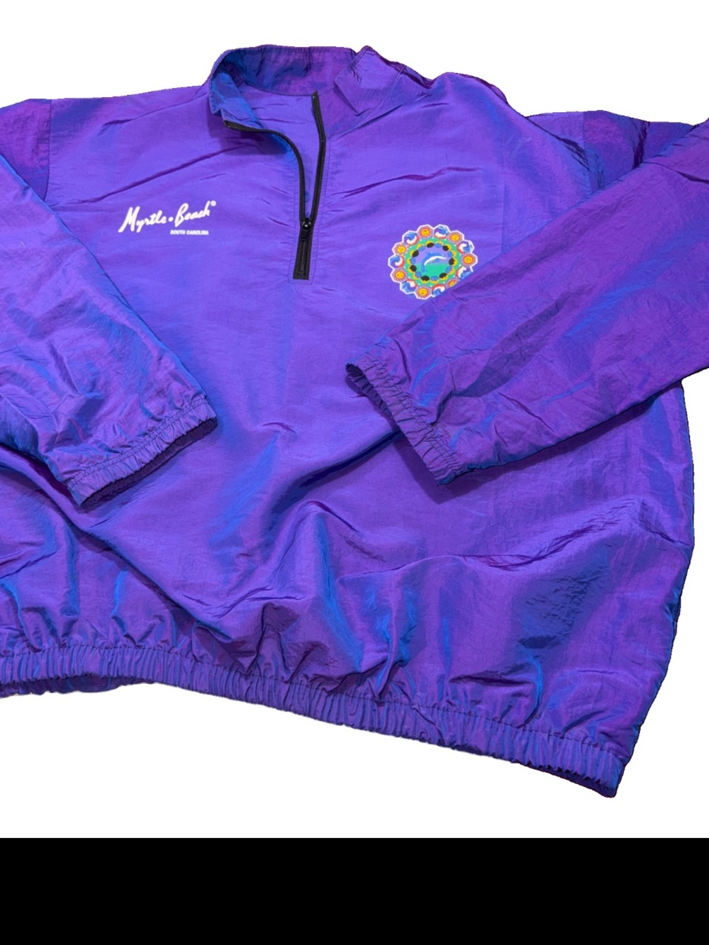 Vintage Surf Style PURPLE Myrtle Beach SC Windbreaker Jacket 1/4 Zip Iridescent